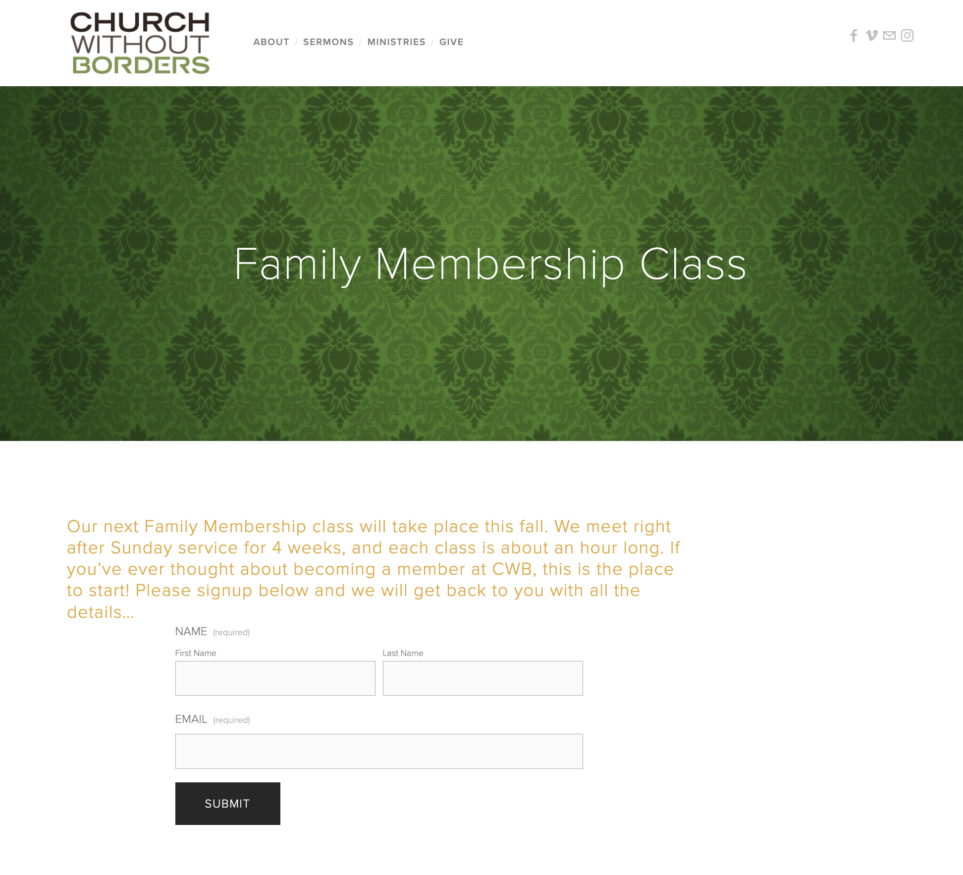 Image of the original design for the membership class sign up page